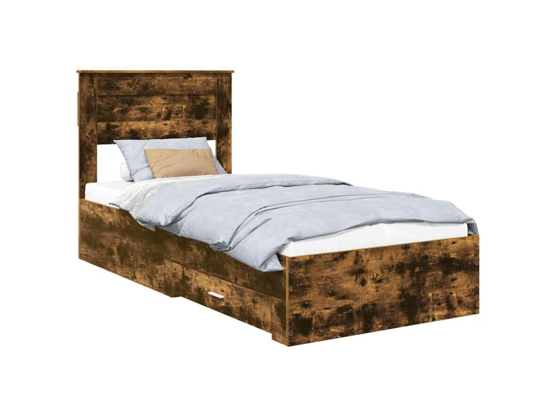 Lit simple, cadre de lit chêne fumé et argent 75 x 190 cm bois d'ingénierie shl53802 - Conforama A