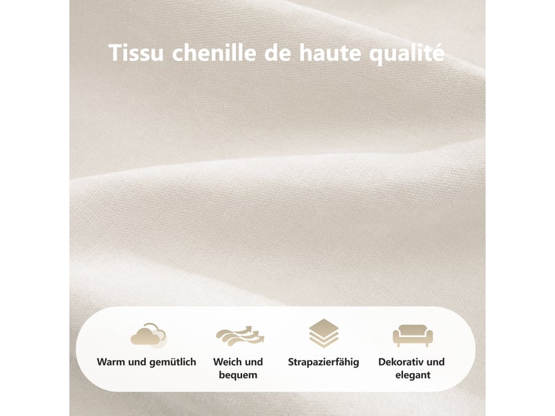  Fauteuil canapé d'angle l modulaire 4 places en chenille beige clair avec repose-pieds et base antidérapante pour salon contemporain  - Conforama E