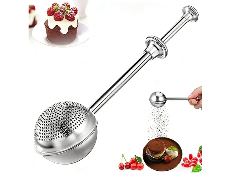  Saupoudreuse sucre glace et cacao en acier inoxydable 304 - tamis farine à une main avec manche à ressort - saupoudreuse à épousseter pour pâtisserie CSTY-0010101TY - Conforama A
