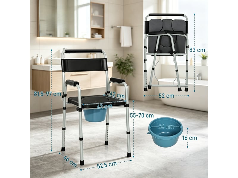  Fauteuil de salon - chaise de toilette pliable avec accoudoirs et dossier, chaise sanitaire portable, noir  - Conforama E
