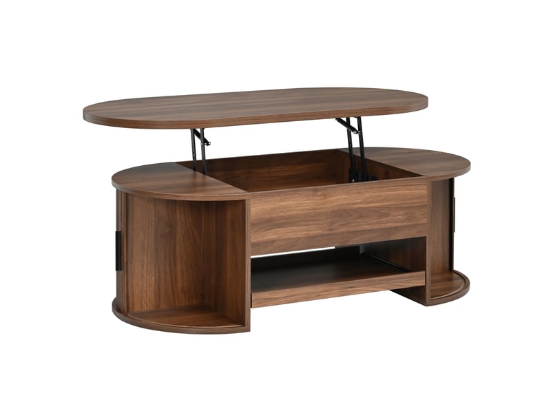  Table basse 110x55x55 cm noyer en mdf, plateau relevable avec rangements dissimulés et portes coulissantes  - Conforama D