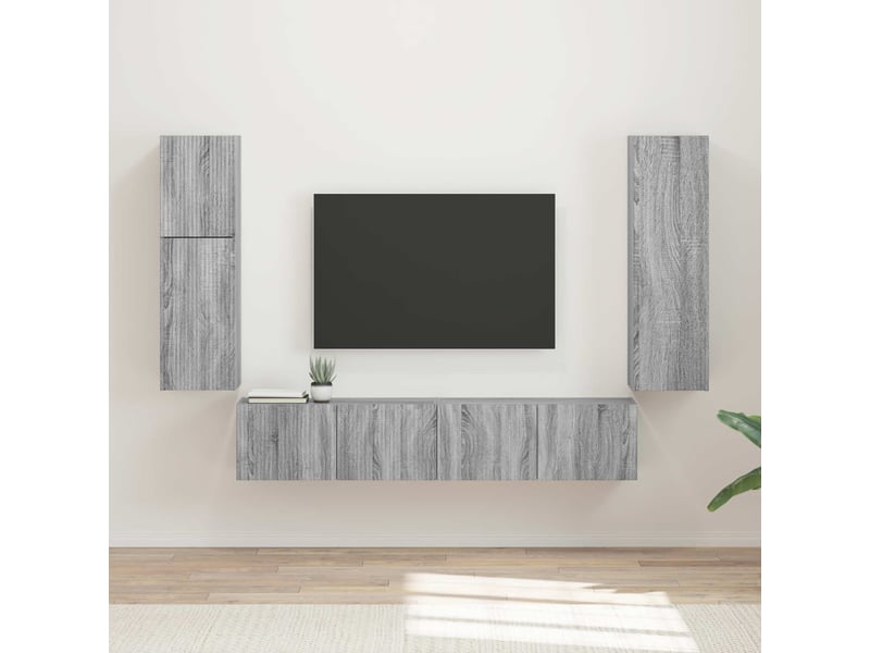  Ensemble meuble tv - banc tv - meuble de rangement 4 pcs gris sonoma bois d'ingénierie  - Conforama B