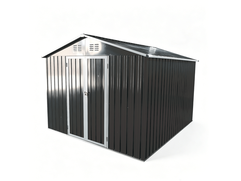  Abri de jardin en métal noir 258,8x313,4x191,5 cm avec cadre de sol  - Conforama E