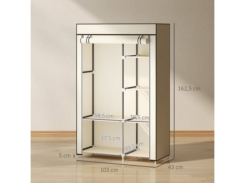  Armoire en tissu, solution de rangement, 6 étagères, 1 tringle, beige  - Conforama C
