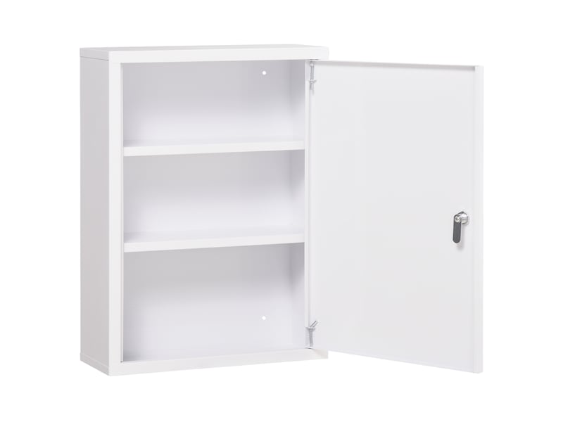  Armoire à pharmacie murale en acier, 3 étagères et 2 clés, pour salle de bain, 40 x 15 x 53,5 cm, blanche  - Conforama B