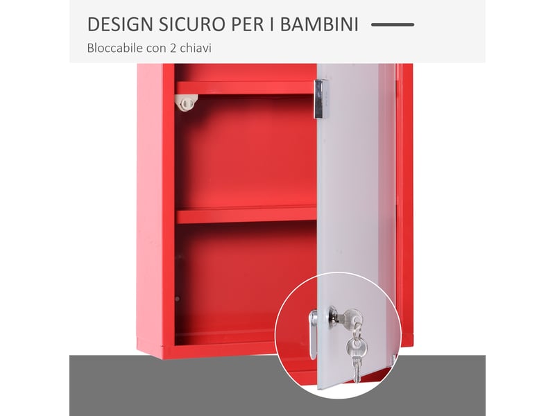  Armoire à pharmacie à 4 niveaux avec porte vitrée 60×30×12cm rouge  - Conforama E