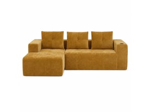 Canapé d'angle l 258 cm avec 3 coussins, revêtement en chenille jaune, style minimaliste