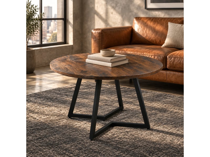  Table à manger ronde 110 x 110 x 75 cm, plateau mdf et pieds en métal noyer  - Conforama B