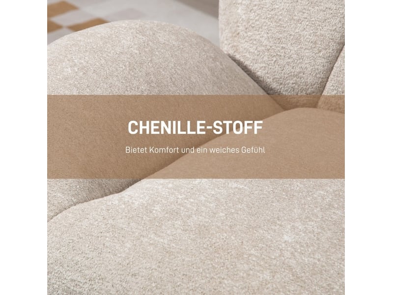 Fauteuil pivotant 360° avec dossier rembourré et assise épaisse, base en acier, tissu chenille blanc crème, 89 × 83 × 85 cm  - Conforama C