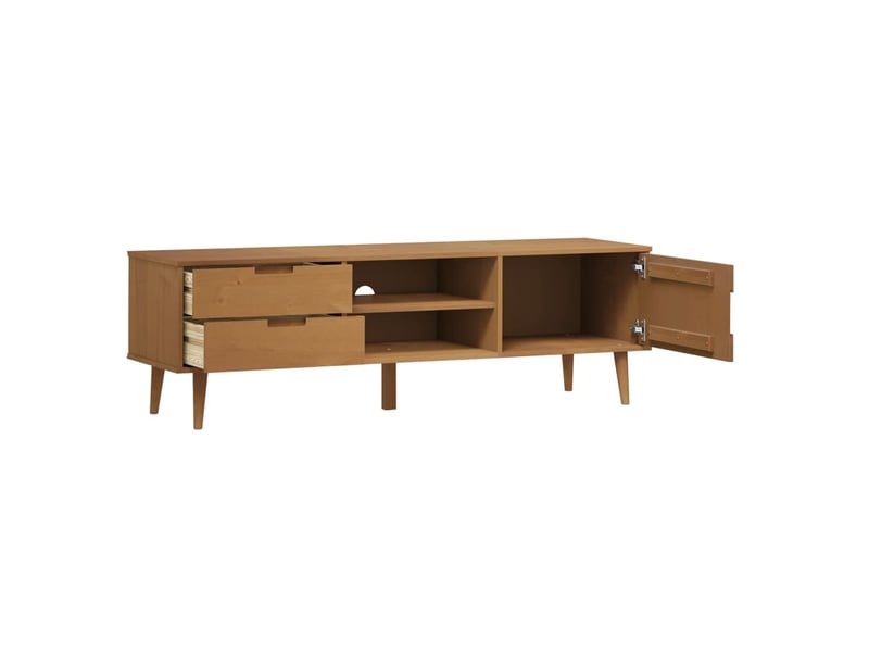  Meuble tv - banc tv - meuble de rangement molde marron 158x40x49 cm bois de pin massif  - Conforama E
