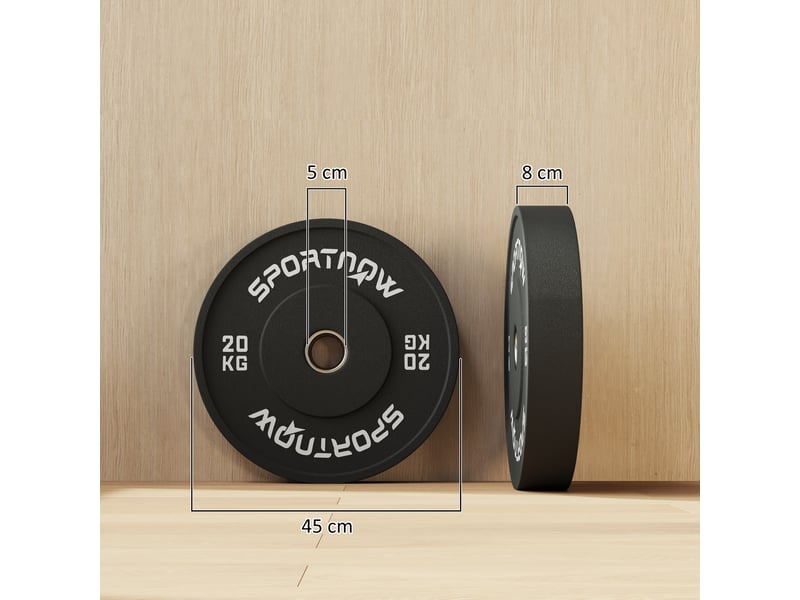  Lot de 2 disques de lestage en caoutchouc de 20 kg avec trou de 5 cm (2 pouces) pour haltères et barres, noirs  - Conforama E