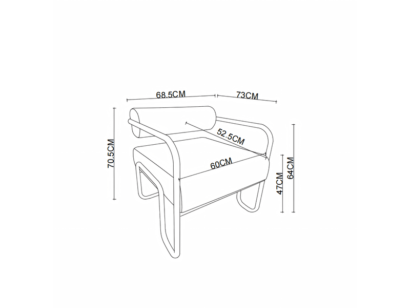  Fauteuil lounge confortable en velours côtelé avec dossier cylindrique et structure métallique noire, beige  - Conforama D