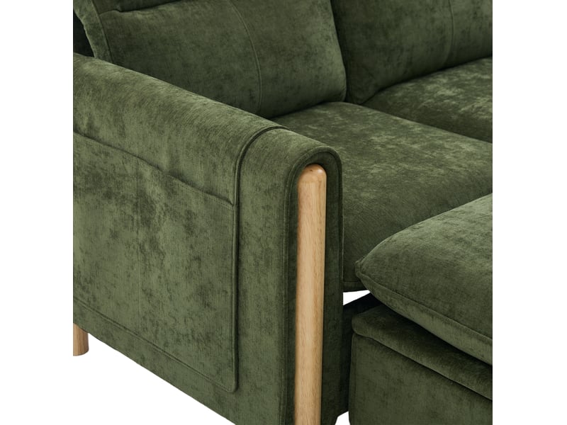  Canapé 4 places avec 2 poufs de rangement 261x77x86 cm chenille vert  - Conforama E