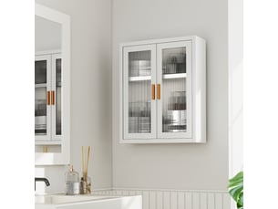 Armoire murale de salle de bain, meuble haut salle de bains avec 2 portes cannelées, étagère réglable, 40x14x50cm, blanc