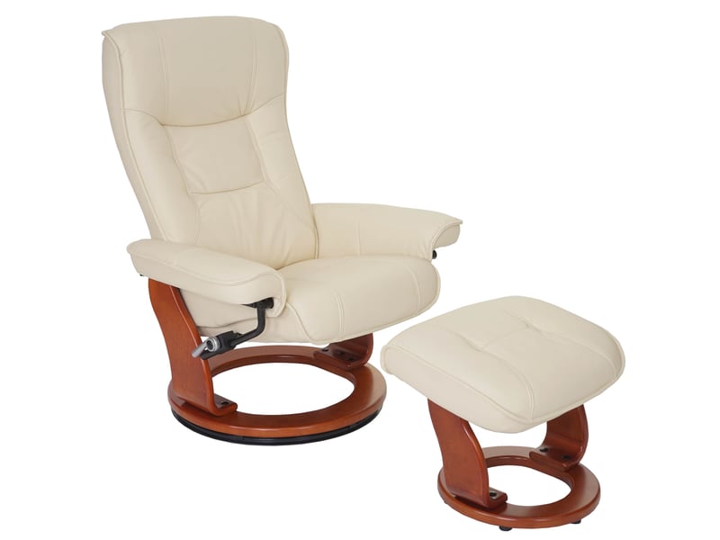 Mca fauteuil relax hamilton, fauteuil de télévision, tabouret, cuir, charge 130kg - crème, doré - Conforama A