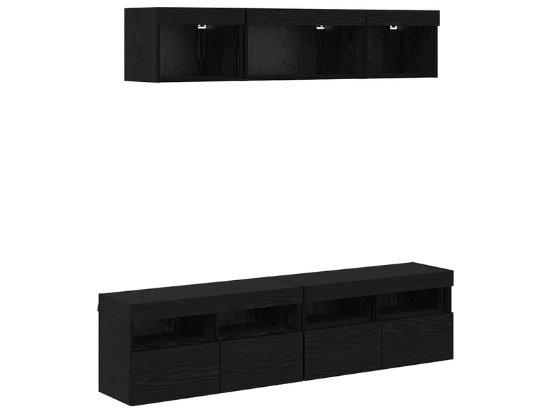  Unités murales tv avec led 5 pcs chêne noir bois d'ingénierie shl80032  - Conforama A
