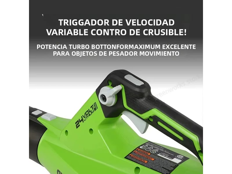  Greenworks – souffleur de feuilles sans fil, moteur sans balais 24v, 110 mph 450 cfm 125 + outils compatibles, souffleur axial avec batterie 4ah  - Conforama B