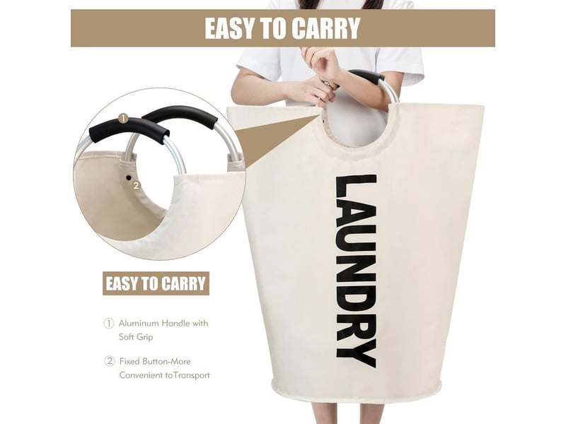 Panier à linge pliable en tissu oxford 90 l, grand format - blanc cassé - 79 x 38 cm  - Conforama C