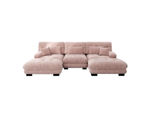 Canapé modulable d'angle u 313x145x81 cm, convertible et pouf, 3 places, chenille, rose