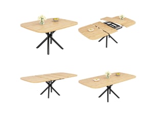 Table à manger extensible 115-155-195x115 cm pour 4 à 8 personnes, piètement en x métal, pieds réglables - chêne