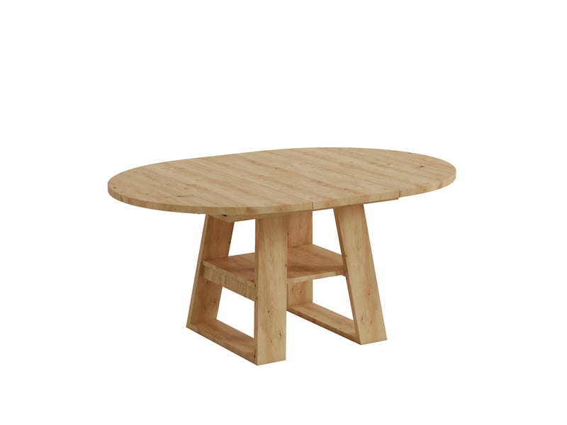  Table de salle à manger ronde extensible pour 4 à 6 personnes avec allonge intégrée et étagère, mdf chêne clair  - Conforama C