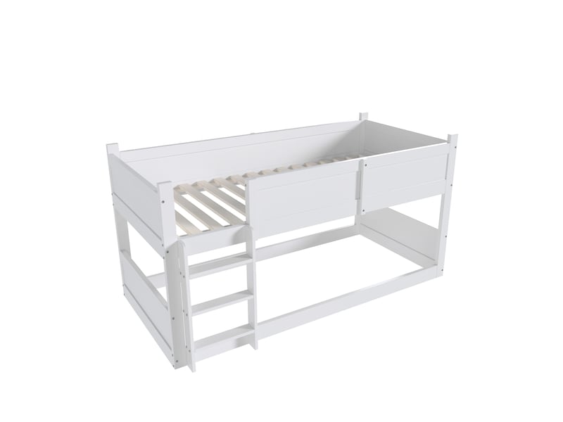 Lit triple superposé 90 x 200 cm modulable, en bois blanc, avec barrières hautes pour chambre d'enfants - Conforama R