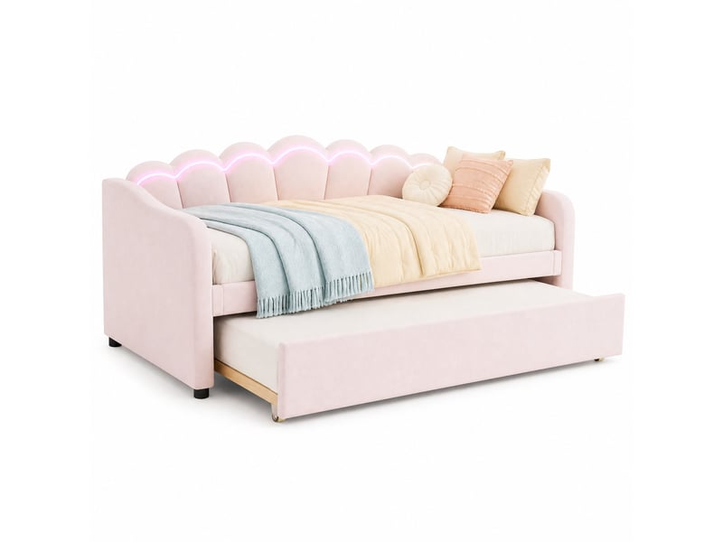  Lit gigogne 90x200 cm avec éclairage led, rose  - Conforama A