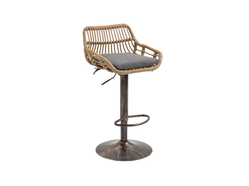  Tabourets de bar en rotin gris, lot de 2, pivotants à 360° et réglables en hauteur  - Conforama E