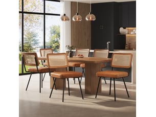 Lot de 6 chaises, marron, pu + métal, dossier rotin pe, pieds fer réglables, design élégant