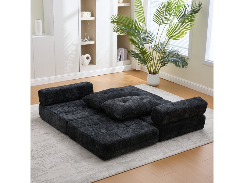  Canapé droit convertible 1 pl tissu noir canapé noir - Conforama D