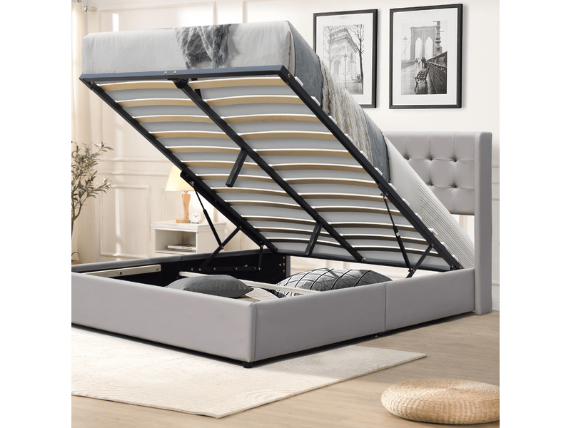 Lit coffre de rangement 120x190 cm - tête de lit capitonnée - montage rapide - 12 lattes - confort optimal - design moderne - espace de rangement - Conforama C