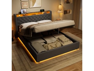 Lit coffre 160x200 cm <strong>ULEVR</strong>  <strong></strong> coloris gris