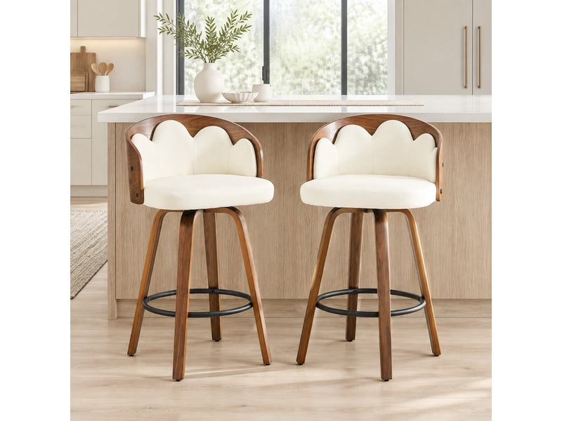  Tabourets de bar lot de 2 avec dossier fleur - lpospi - assise rembourrée, bois courbé, pu, cuisine - blanc  - Conforama C