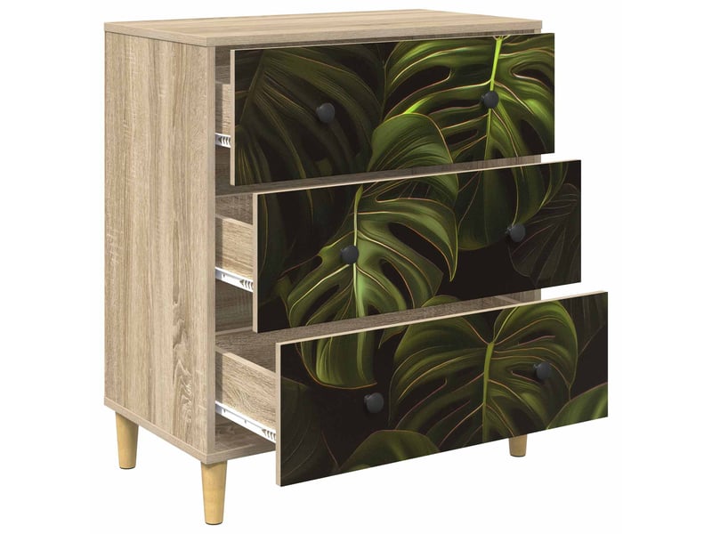  Commode chambre, meuble de rangement elburg impression de feuille de palmier sonoma  - Conforama D