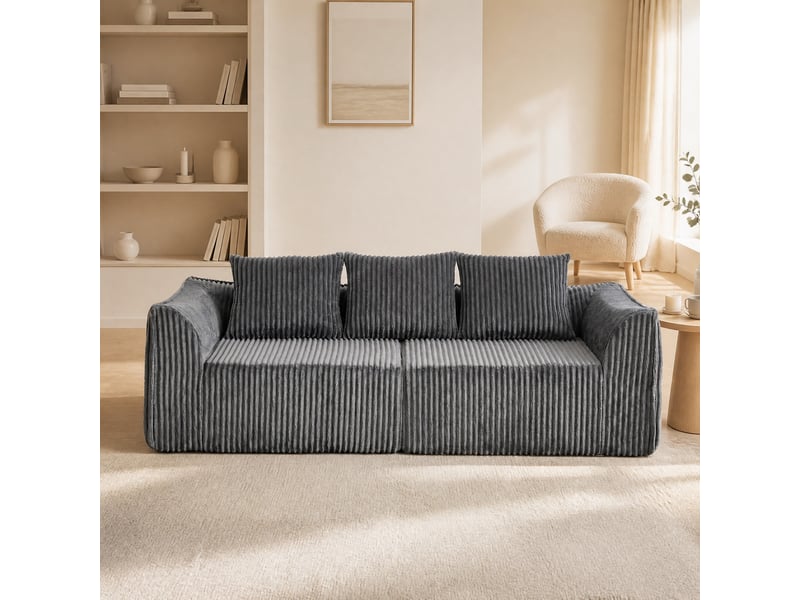  Canapé modulaire 4 places en velours côtelé gris  - Conforama E