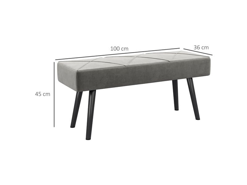  Banquette capitonnée, banquette de lit, aspect velours, 100 x 36 x 45 cm, gris  - Conforama E