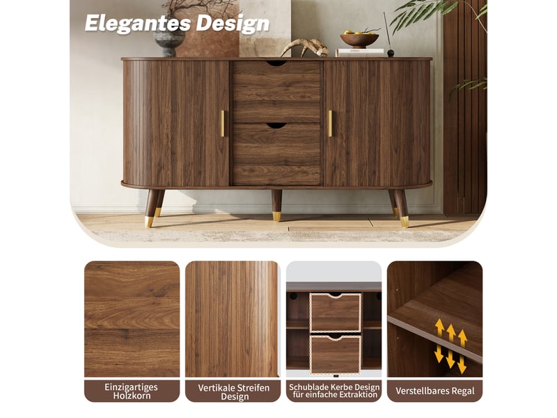 Buffet étroit 140x40x79,5 cm pour couloir ou salon, meuble de rangement compact avec 2 tiroirs et 2 portes coulissantes - Conforama D