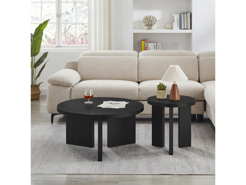  Ensemble de deux tables basses rondes à pieds rainurés, mdf, diamètres 80 et 44,5 cm, noir  - Conforama B