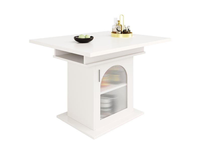 Table à manger extensible rectangulaire en mdf avec 1 porte en verre et étagères réglables,140x80cm,blanc table blanc - Conforama A