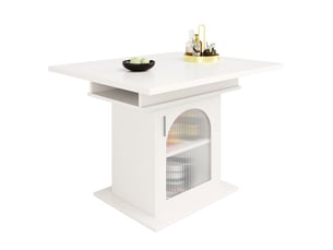 Table à manger extensible rectangulaire en mdf avec 1 porte en verre et étagères réglables,140x80cm,blanc