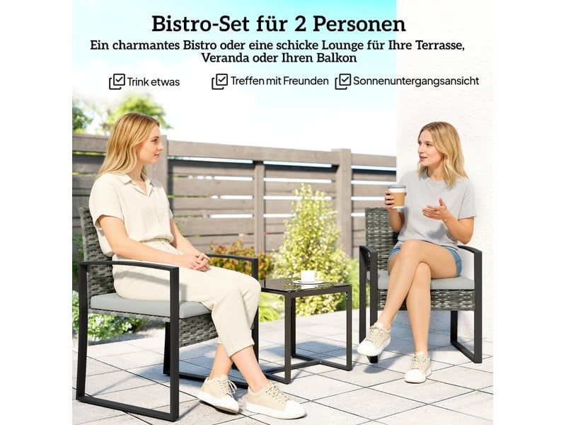  Salon de jardin 3 pièces en acier gris clair, fauteuils 55x58x76 cm, table 40x40x40 cm et coussins amovibles  - Conforama B