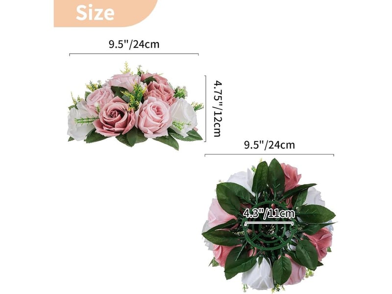  Centres de table de fleurs artificielles - 2 pièces rose poussiéreux boules fausses fleurs 24cm diamètre - arrangement fausses roses soie pour décorations centre de table fête mariage  - Conforama E