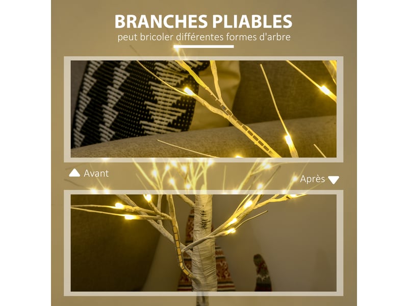  Arbre lumineux led - décoration lumineuse blanc chaud - 72 leds - usage intérieur - 120 cm - décoration de noël chambre maison blanc  - Conforama R