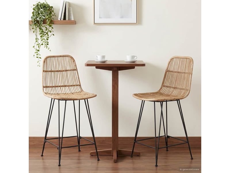  Lot de 2 tabouret de bar, chaise de bar naturel 44x54x96 cm rattan et acier  - Conforama C