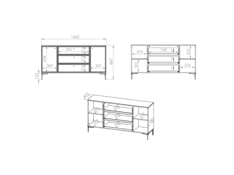 Selsey sandro - buffet à 2 portes - 160 cm - grėge Sandro - Conforama E