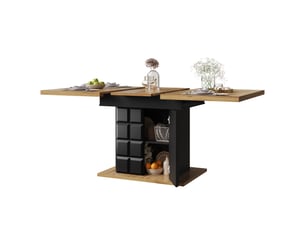 Table de séjour rectangulaire avec allonge noir+naturel - 80x110-140max.cm mdf