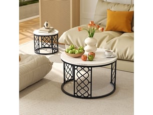 Table basse rond(e) coloris blanc <strong>ELVMI</strong> <strong></strong> - 70 cmx45 cm