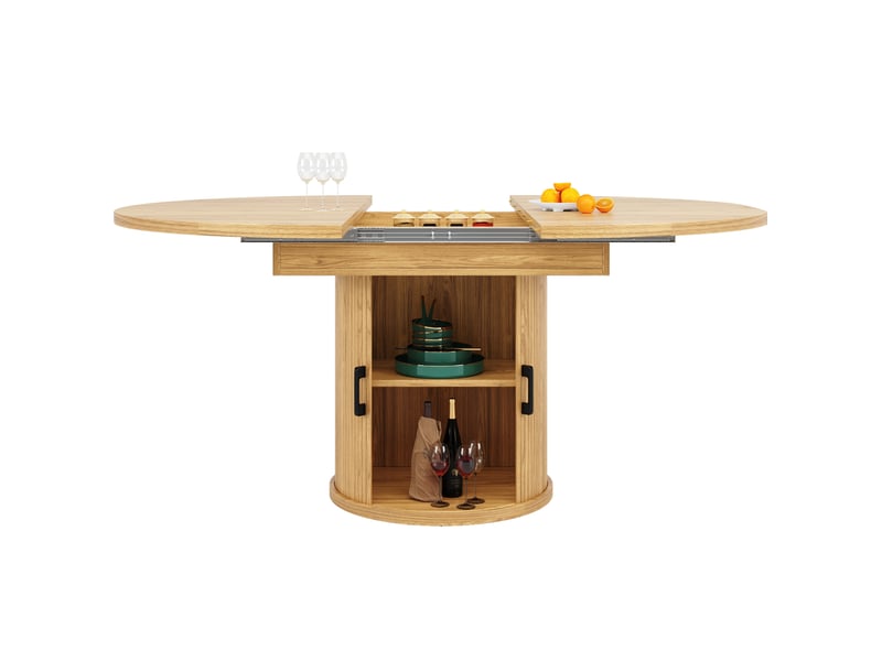  Table à manger extensible ronde 118x118x76.8 cm, mdf, couleur naturelle  - Conforama A