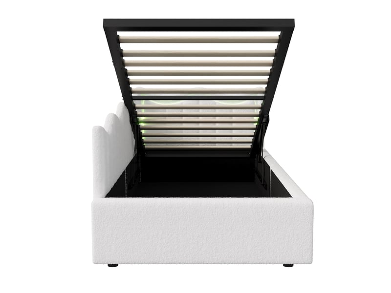  Canapé lit ado 90x200 avec rangement sous lit, lit banquette avec led lit simple avec cadre de lit à lattes et tête de lit rembourrée blanc velours teddy, sans matelas  - Conforama W