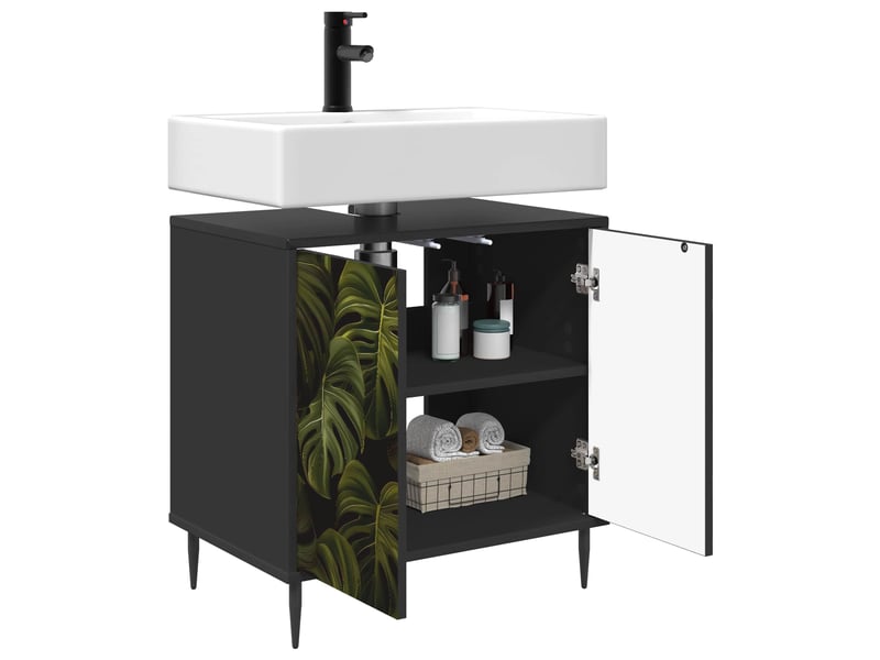  Armoire de salle de bain, meuble de rangement elburg chêne noir 60x40x61 cm  - Conforama C